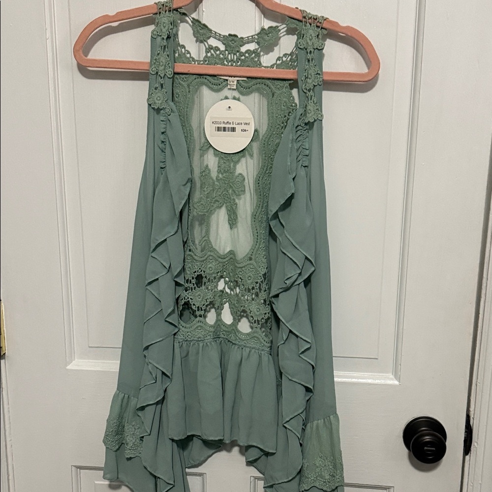 Umgee Sage Green Lace Ruffle Top
